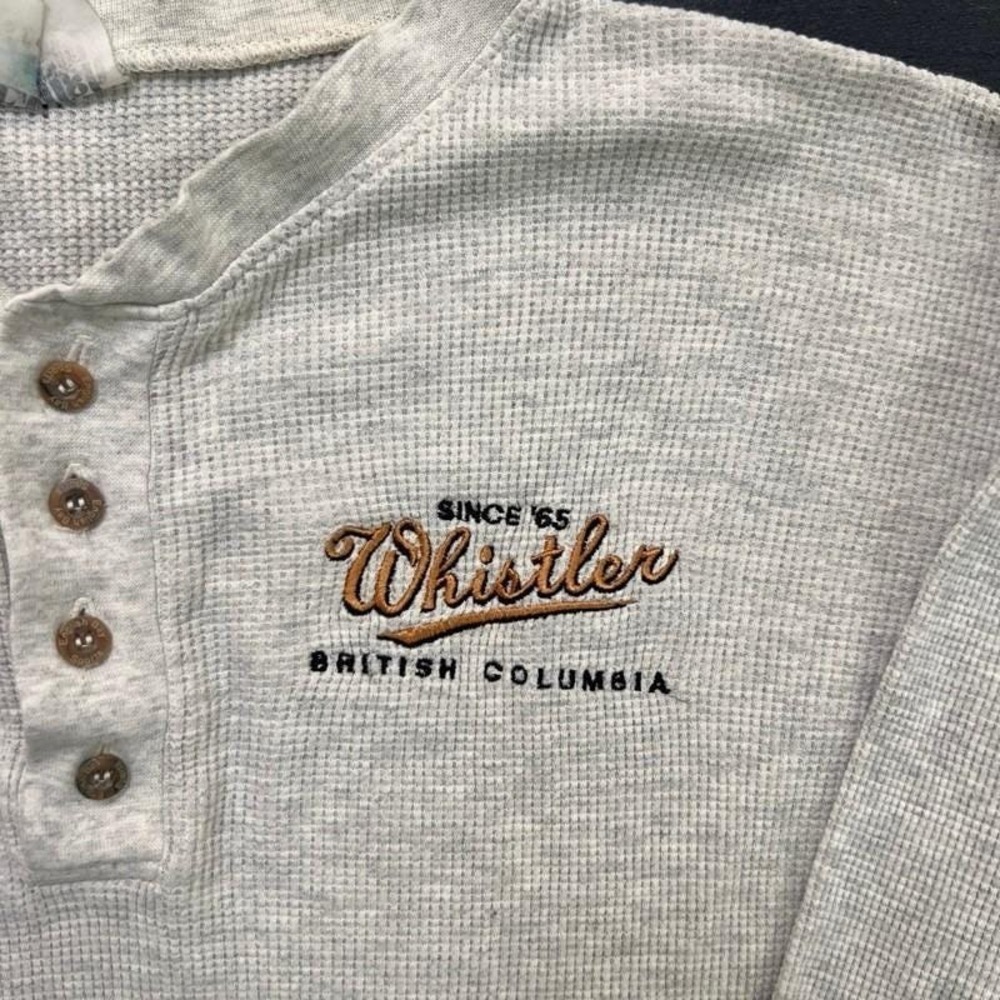 Vintage Whistler British Columbia Thermal Shirt Mens Large Gray 1990s Canada - Picture 3 of 8